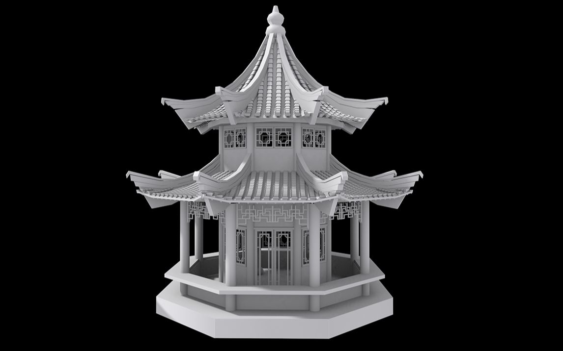 【3dmax场景建模】古风亭子建模全过程，中式结构建筑建模教程