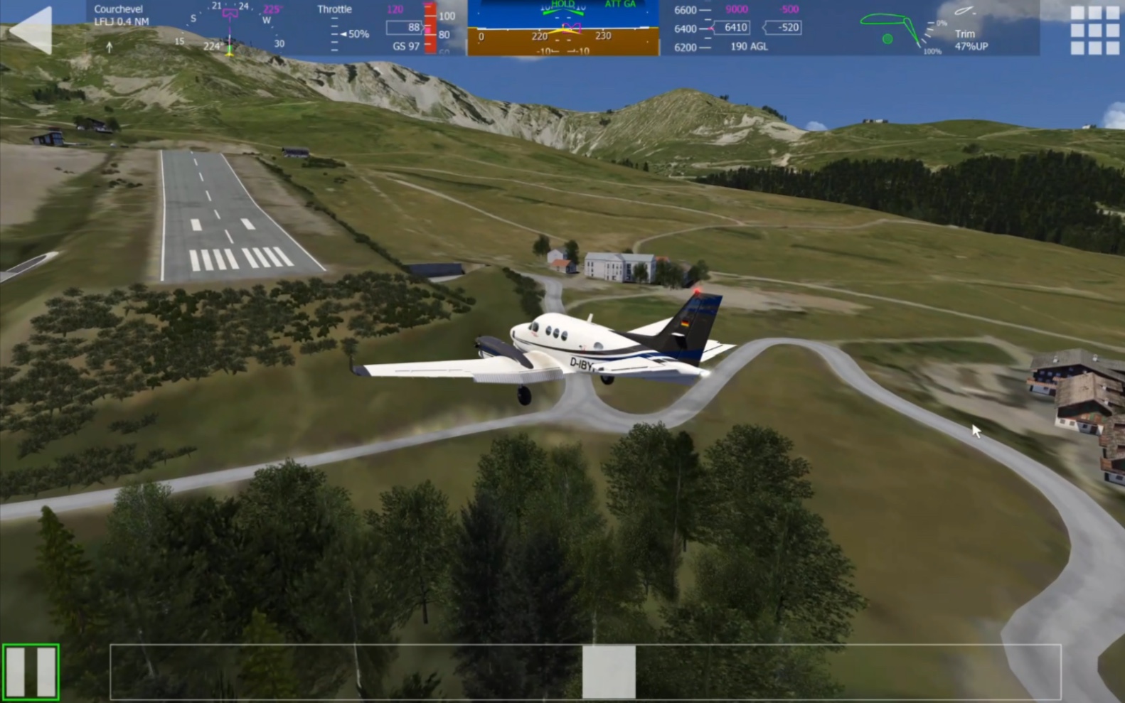 在经历无数次的尝试后终于成功在Aerofly驾驶King Air空中国王降落世界十大危险机场之一的机场—法国高雪维尔机场