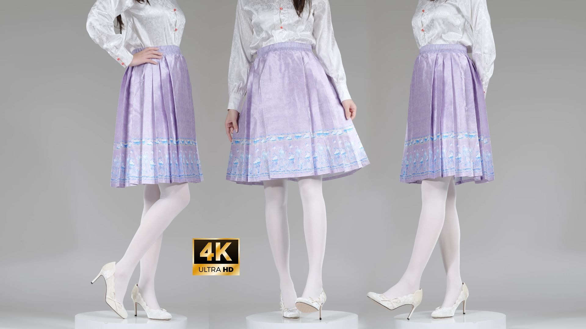 紫色马面裙和民族风高跟鞋