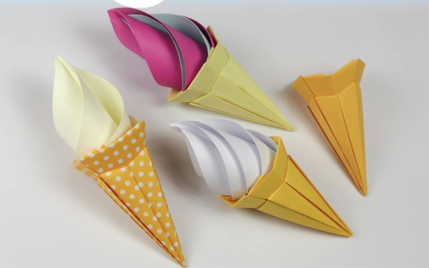 折纸3d冰淇淋组合粘贴版慎入origamiicecreamconetutorialmusiconly