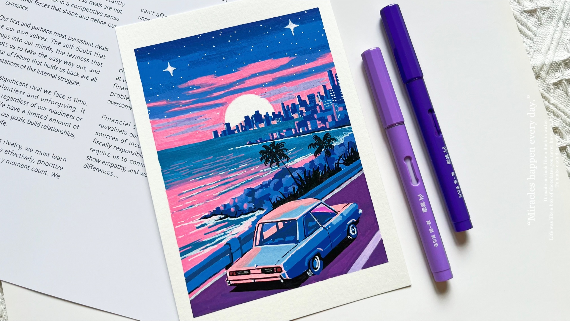 丙烯马克笔｜霓虹海岸｜完整慢速跟画版