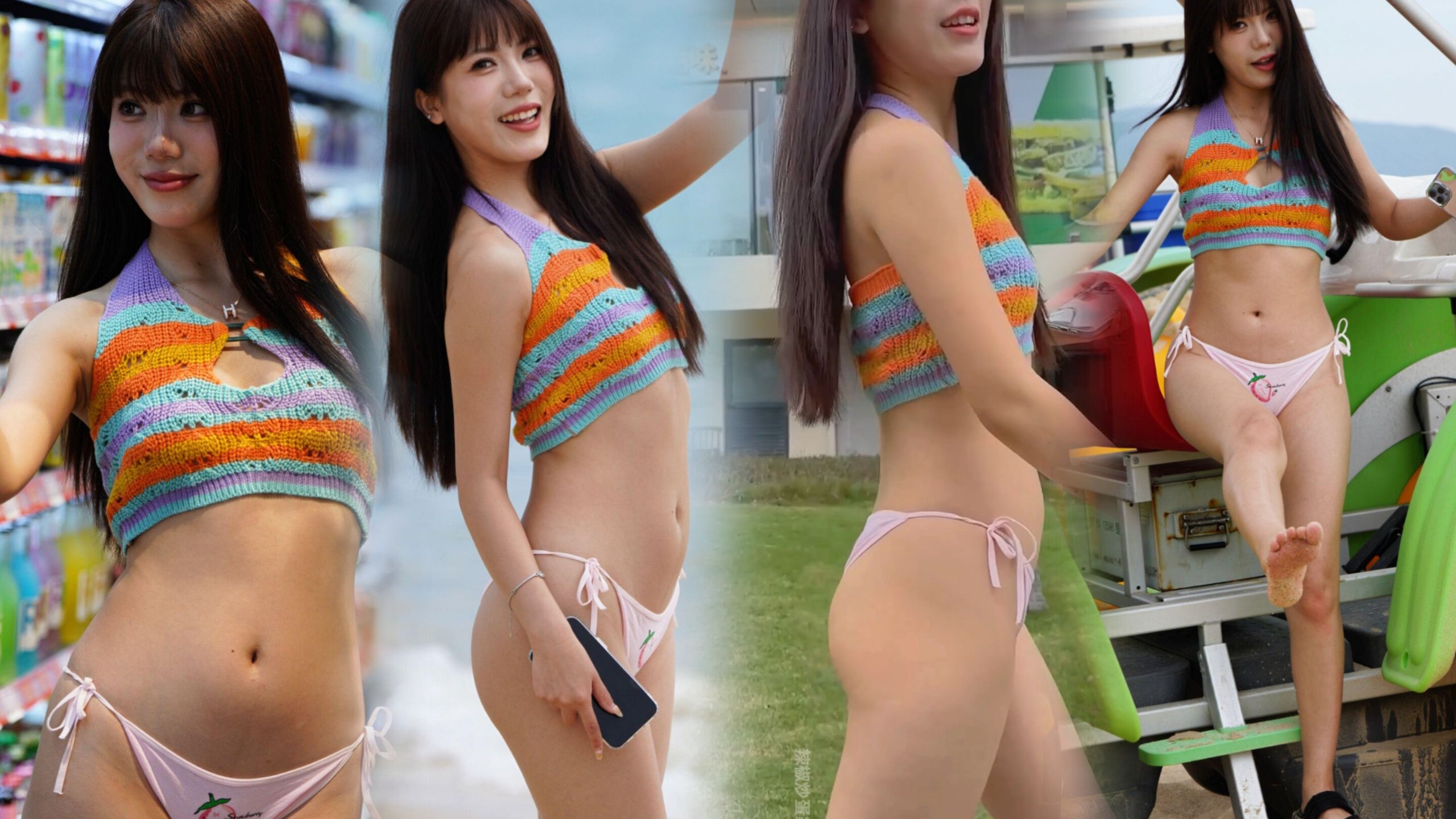 彩虹编织风情：夏日比基尼的甜辣出逃