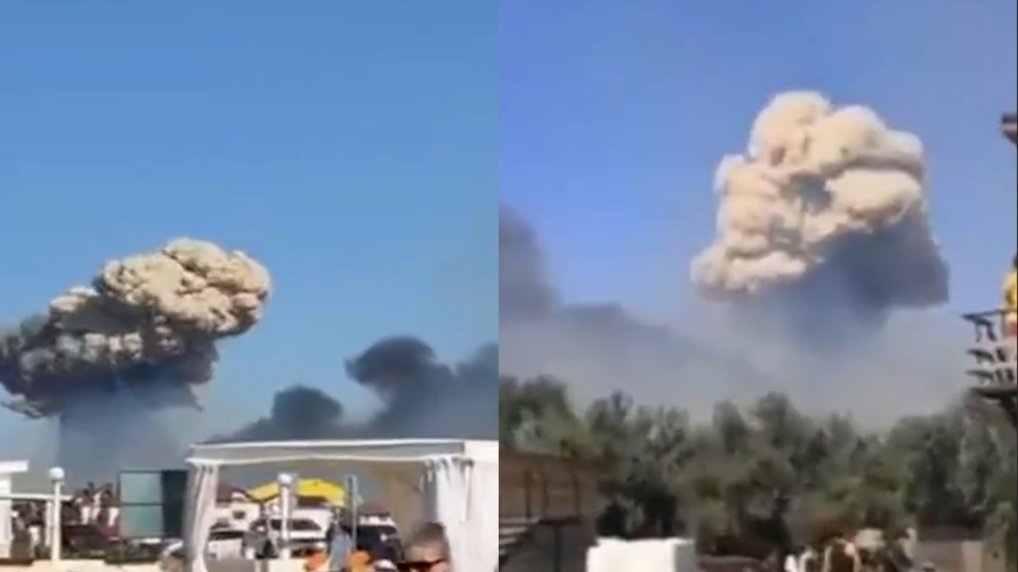 克里米亚俄军空军基地发生剧烈爆炸 巨型蘑菇云腾空升起 现场曝光