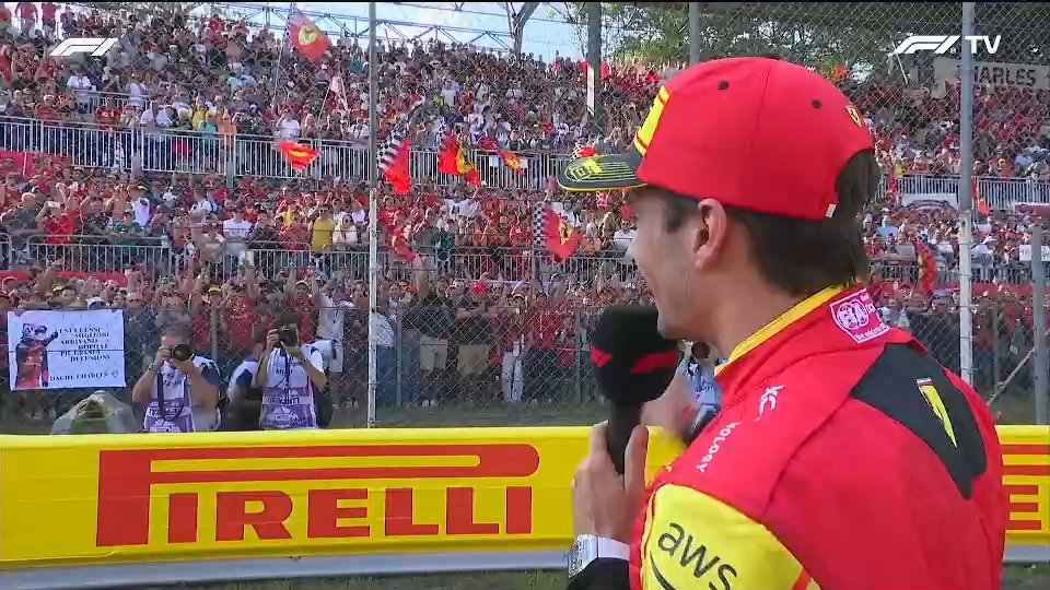 F12023意大利大奖赛排位赛赛后采访勒克莱尔笑个不停：虽然是第3，但在主场也不错！