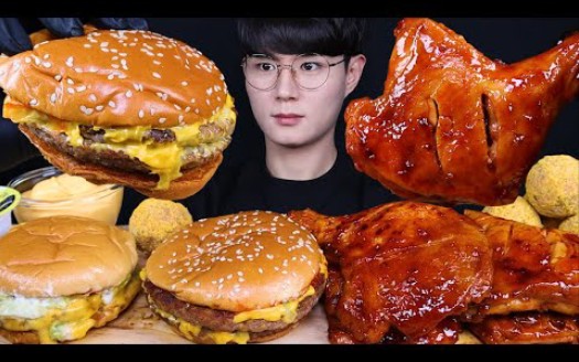 【中字】京光TV | 双层韩式烤肉/芝士汉堡+芝士球+BBQ* 炸鸡