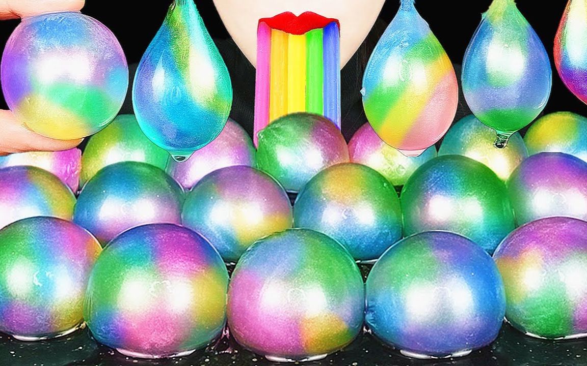 ☆ Abbey ☆ 用海藻酸钠和乳酸钙水制作独角兽彩虹水球、彩虹蜡糖棒 食音咀嚼音