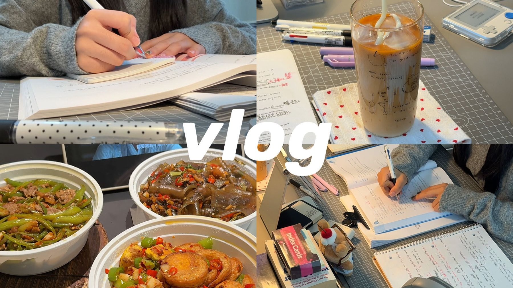 Study Vlog｜两日学习记录｜自制泰奶｜听力｜晚间学习｜杂酱铺盖面｜培根口蘑恰巴塔｜超辣超过瘾的湘菜｜日语学习｜study with me