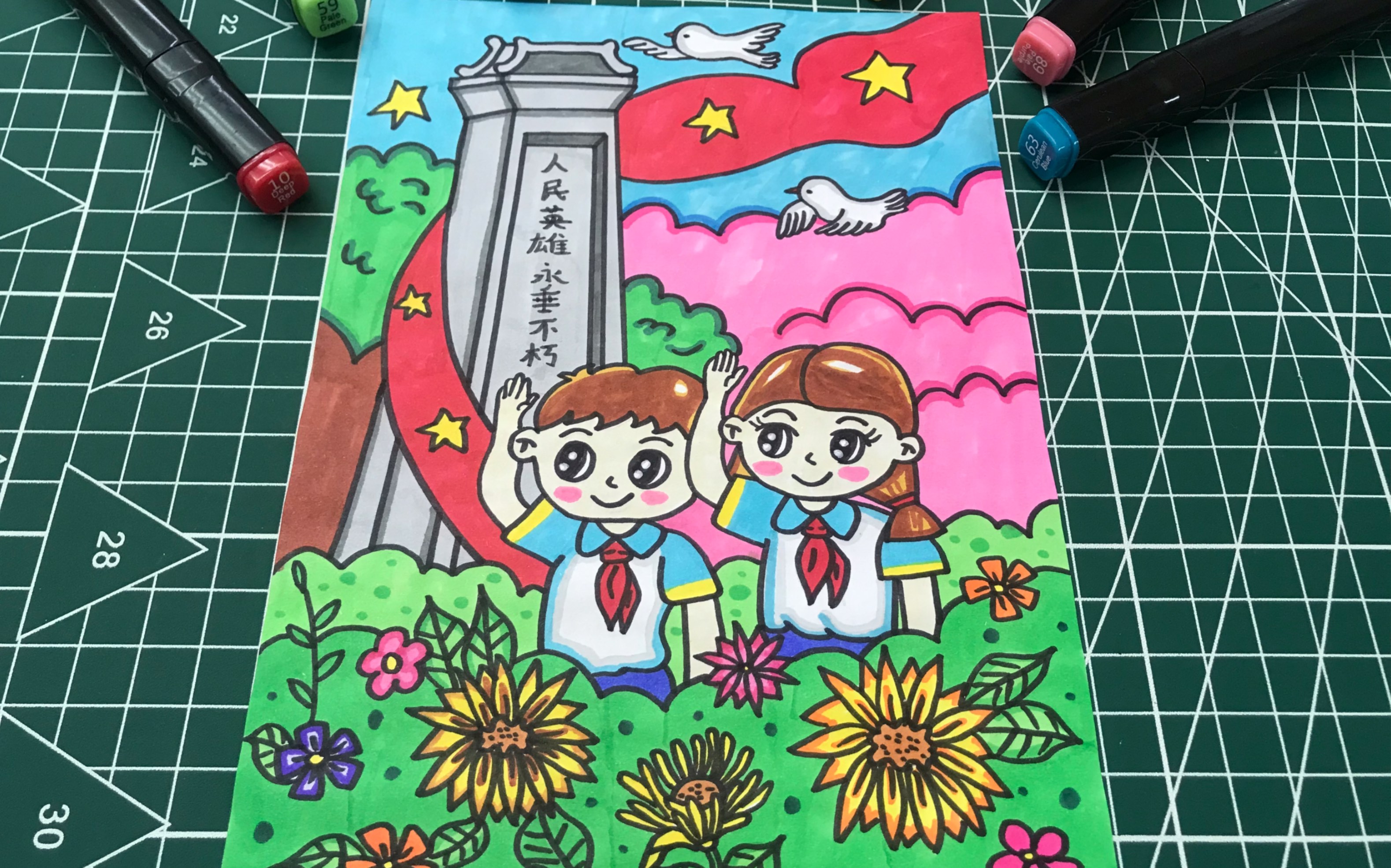 小学生革命烈士纪念日主题画,缅怀先烈致敬英雄儿童画!