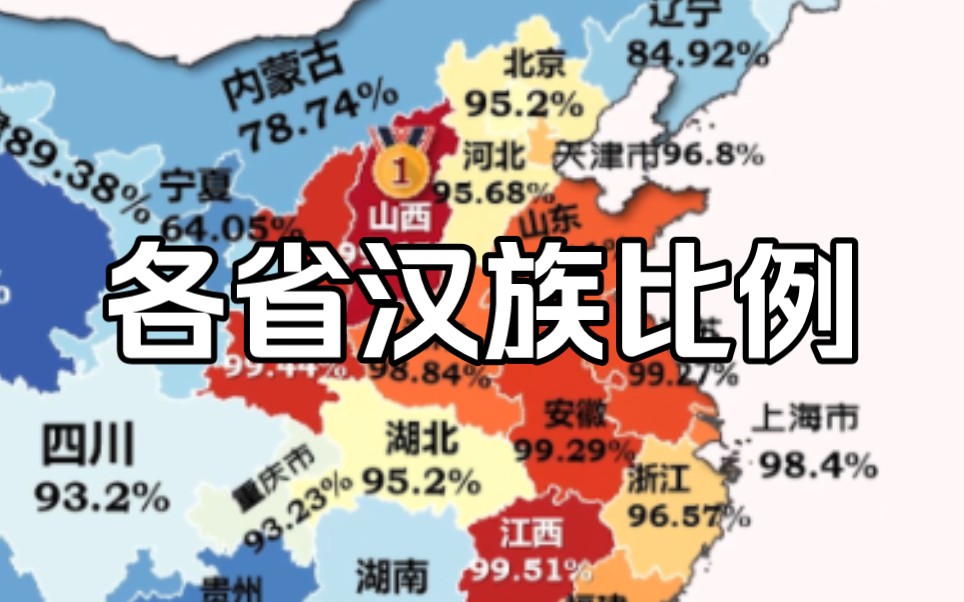 各省汉族人口比例排名，你的家乡是多少？