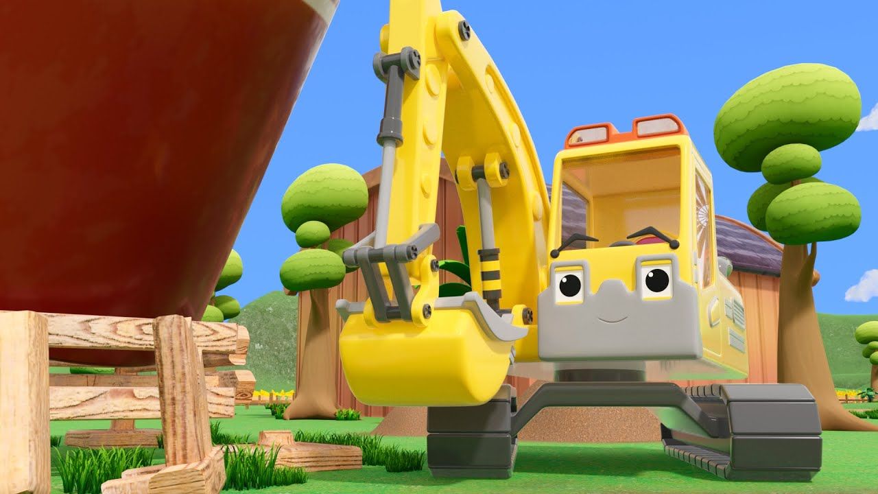 农场里的谷仓要倒下，挖掘机撑住它 早教 益智 育儿 汽车动画