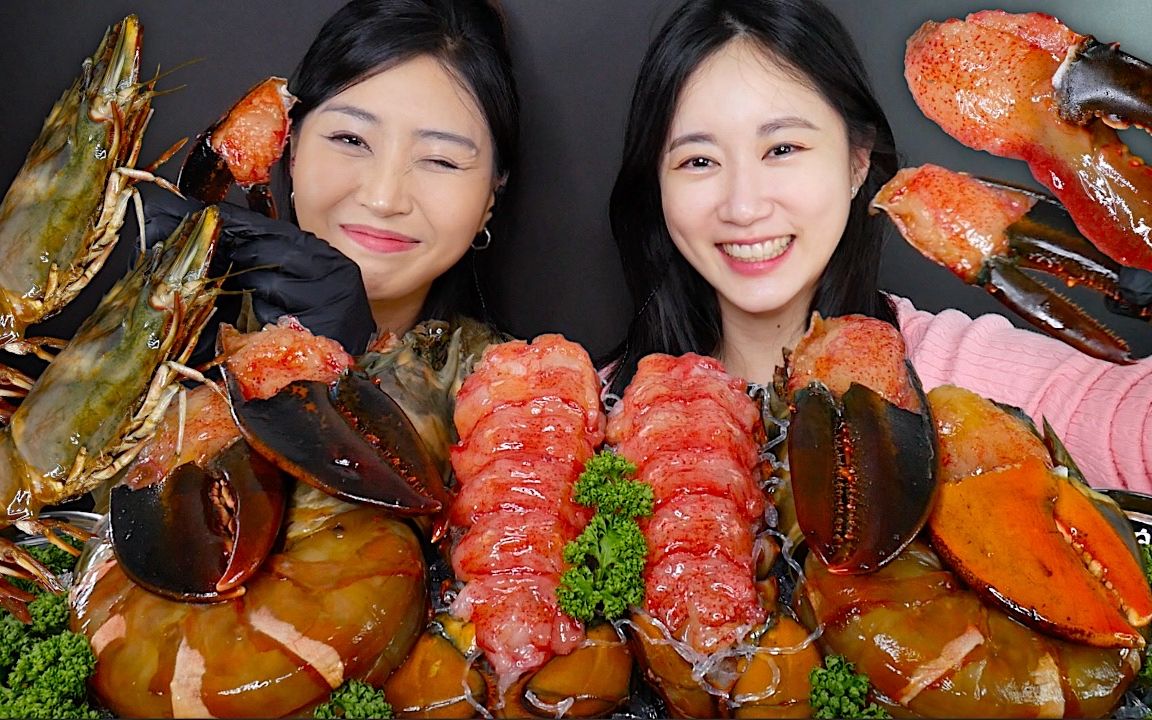 [ONHWA] 酱油帝王虎虾, 酱油龙虾 咀嚼音!🦐🦞❤️ 与“Leeby”