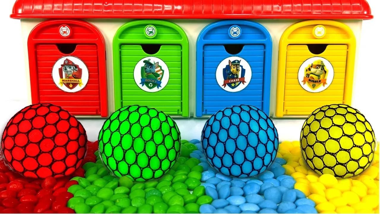 儿童益智手工玩具神奇的4种颜色车库如何制作4个大压力球混合彩虹珠