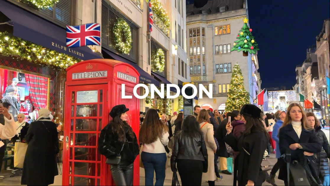 12月圣诞节漫步游英国伦敦 令人惊叹的节日灯光和节日街道 拍摄日期：2024.12.19