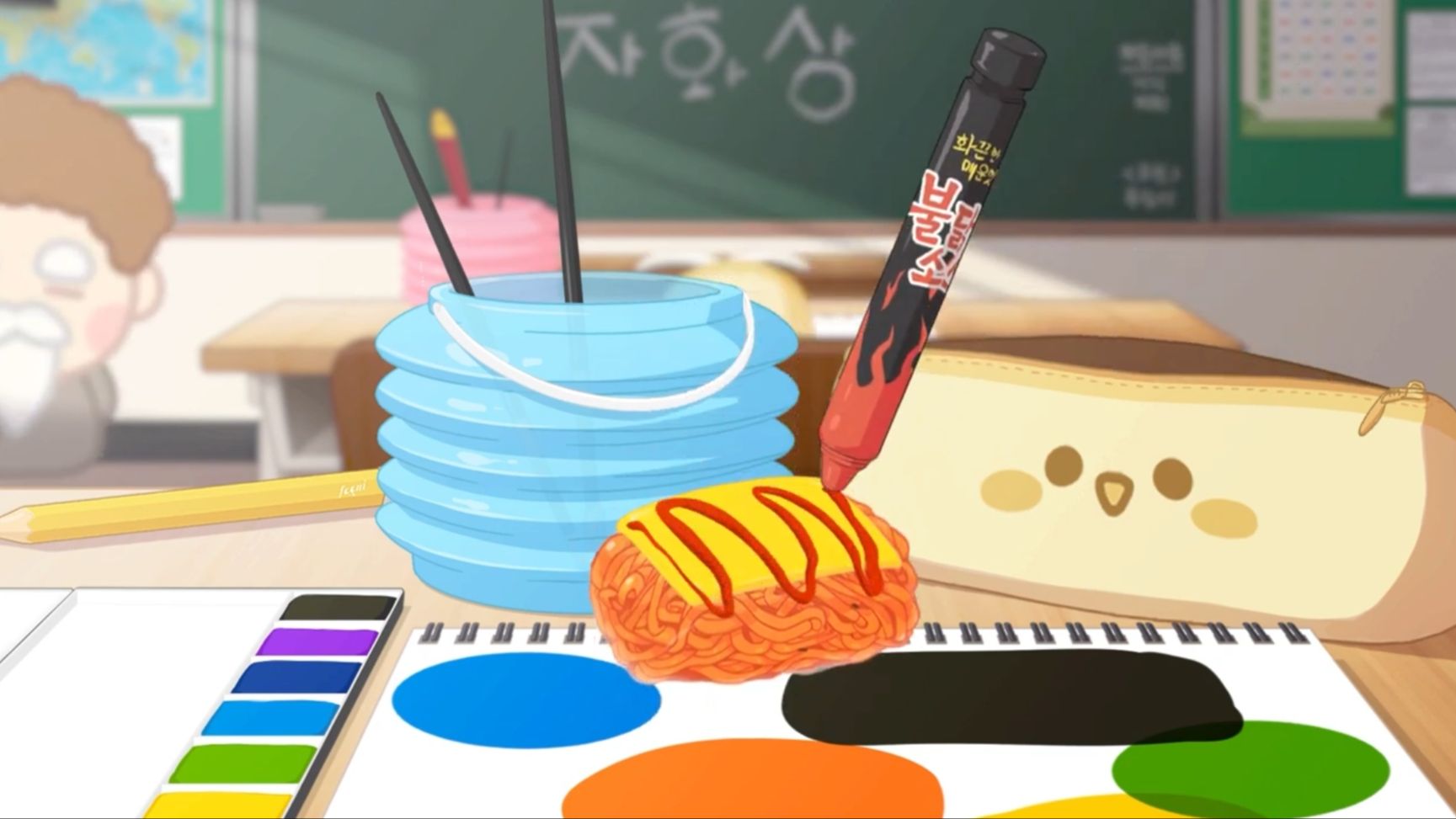 美食动画｜吃货团子在教室里偷吃零食｜炸鸡 紫菜包饭 热狗串