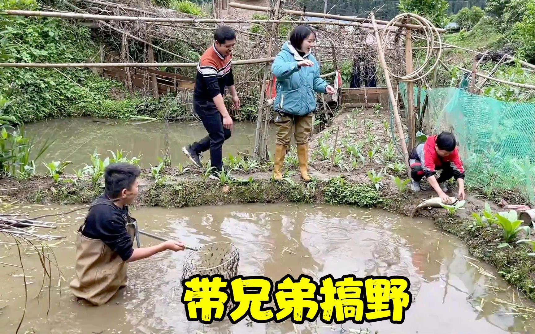 小六带老男孩去搞野,下塘捉到条大货,老男孩拿不住差点让它跑了