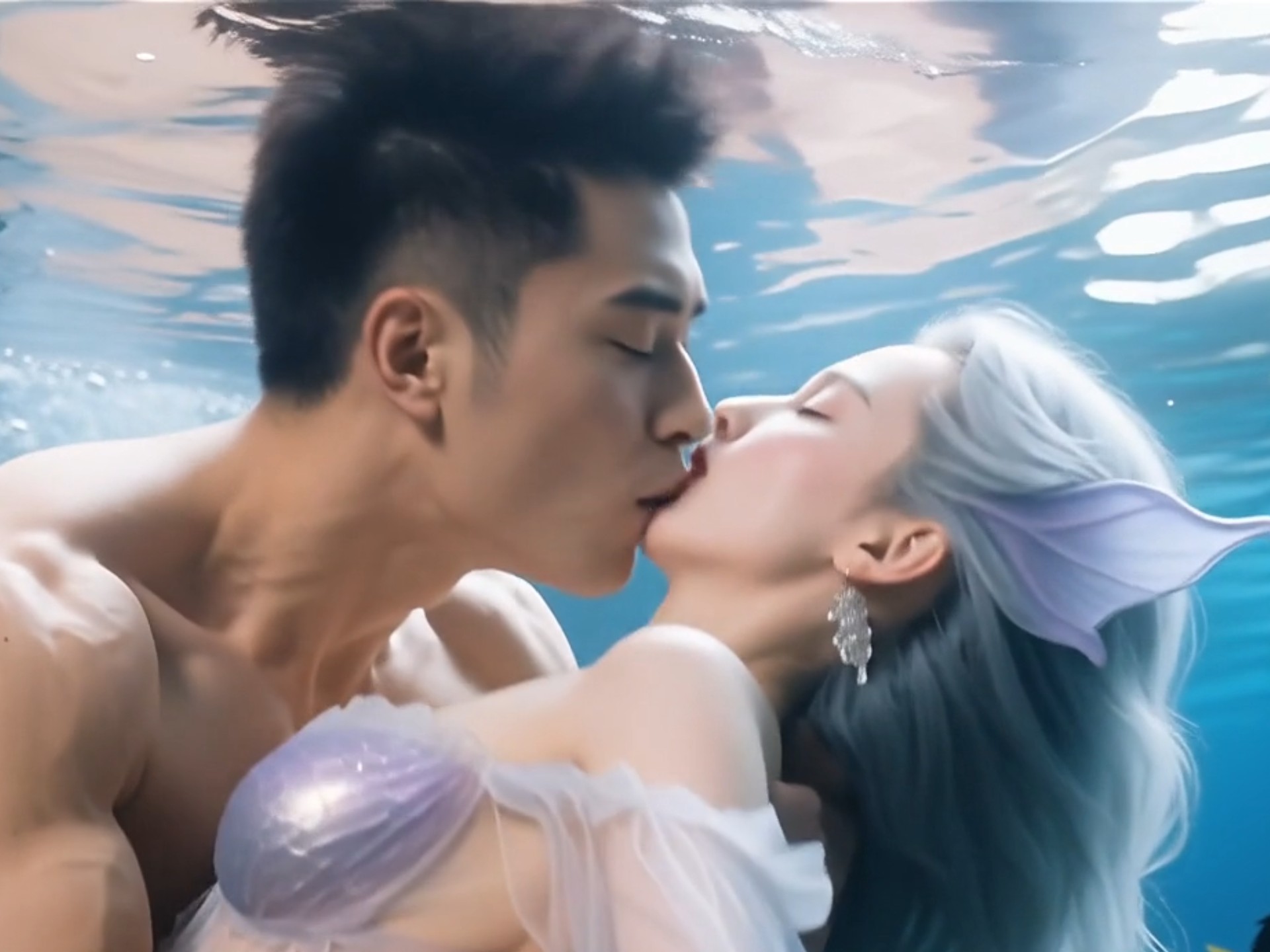 【AI剧场】人鱼之吻，一吻定情，海水中有毒重金属越来越多，人鱼中毒昏迷…呼吁爱护生态环境