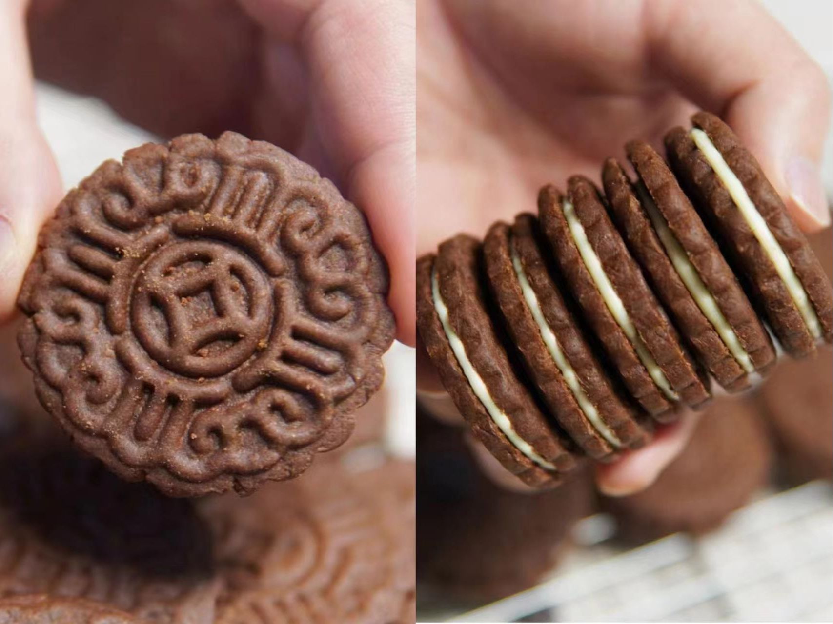 巧克力夹心饼干也可以有很好看的纹路，做法超简单！