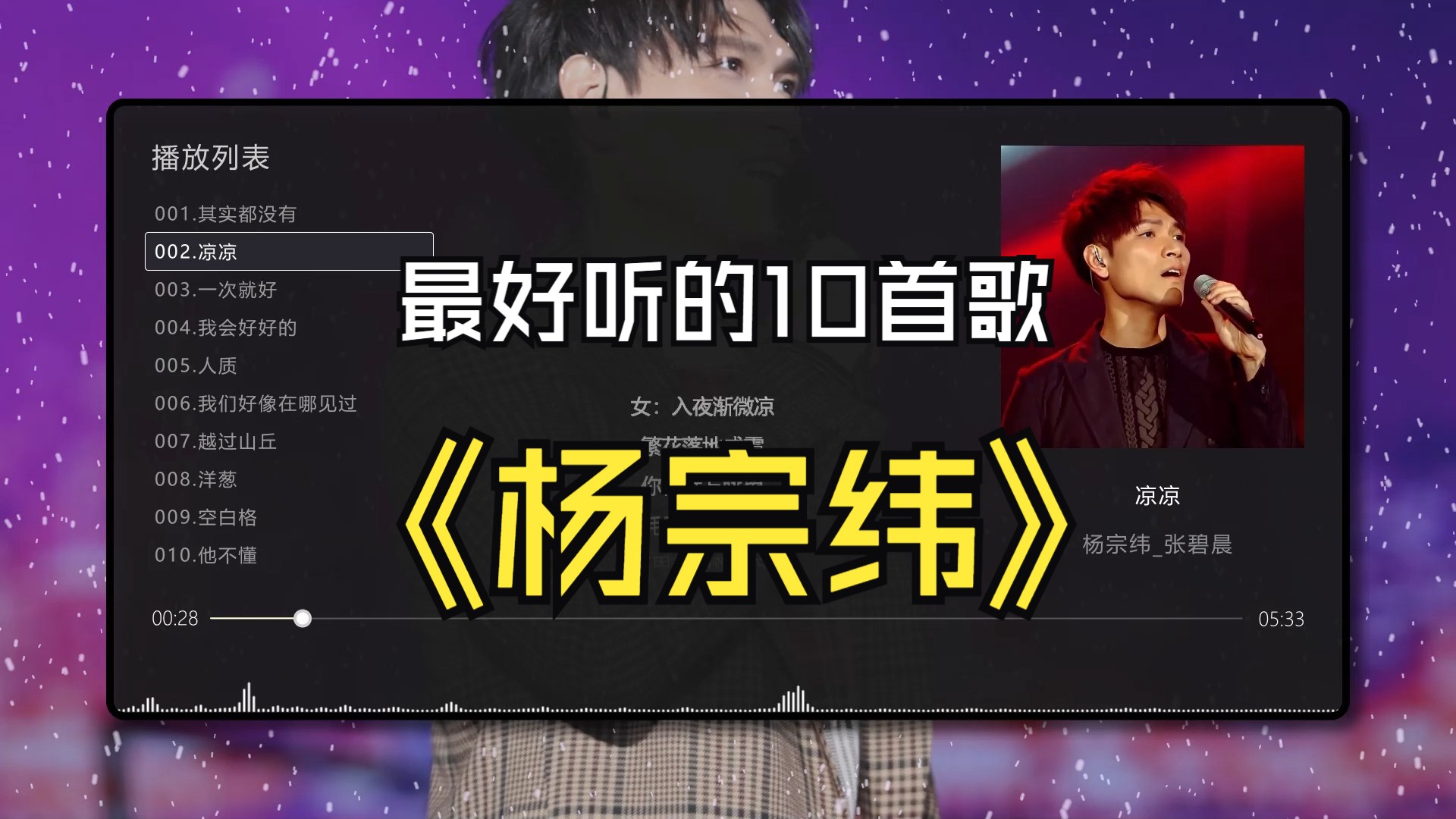 【杨宗纬】最好听的10首歌曲合集，无损音质专辑，同步歌词（提醒评论区点击时间快速切歌）