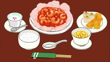 【<em class="keyword">樱桃小丸子</em>】<em class="keyword">小丸子</em>午餐吃中华料理，干烧虾仁、春卷和烧麦，今天的中华料理也太丰盛了