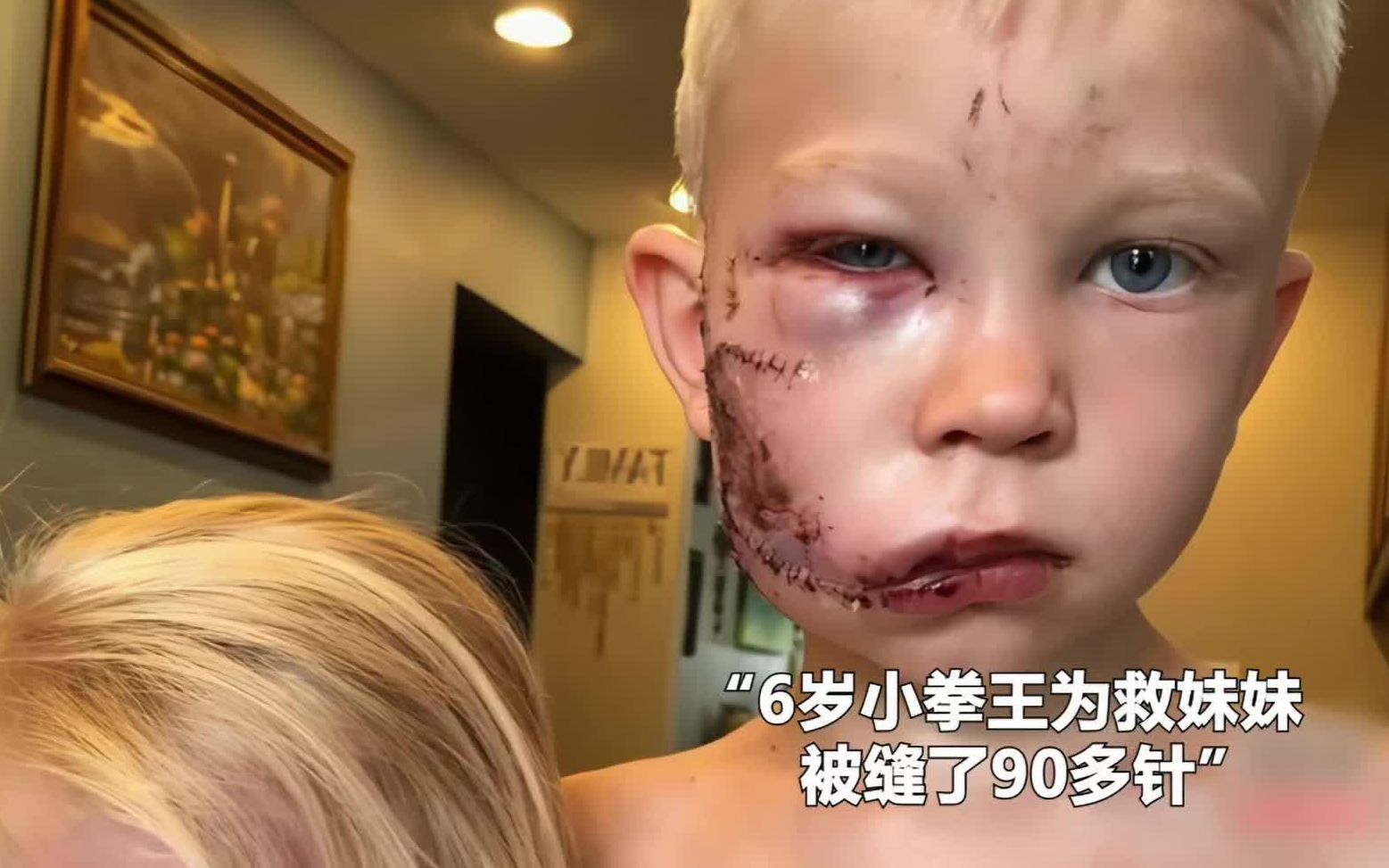 英雄不分年龄，6岁小拳王脸上被缝了90多针，为了救妹妹与恶犬赤手空拳20分钟