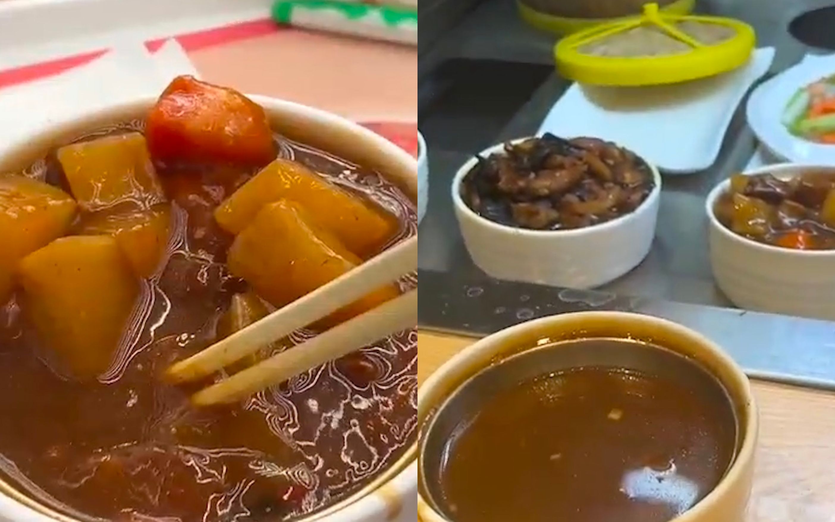 青岛机场一餐厅疑虚假宣传：大碗套小碗，一碗菜实际不到半碗