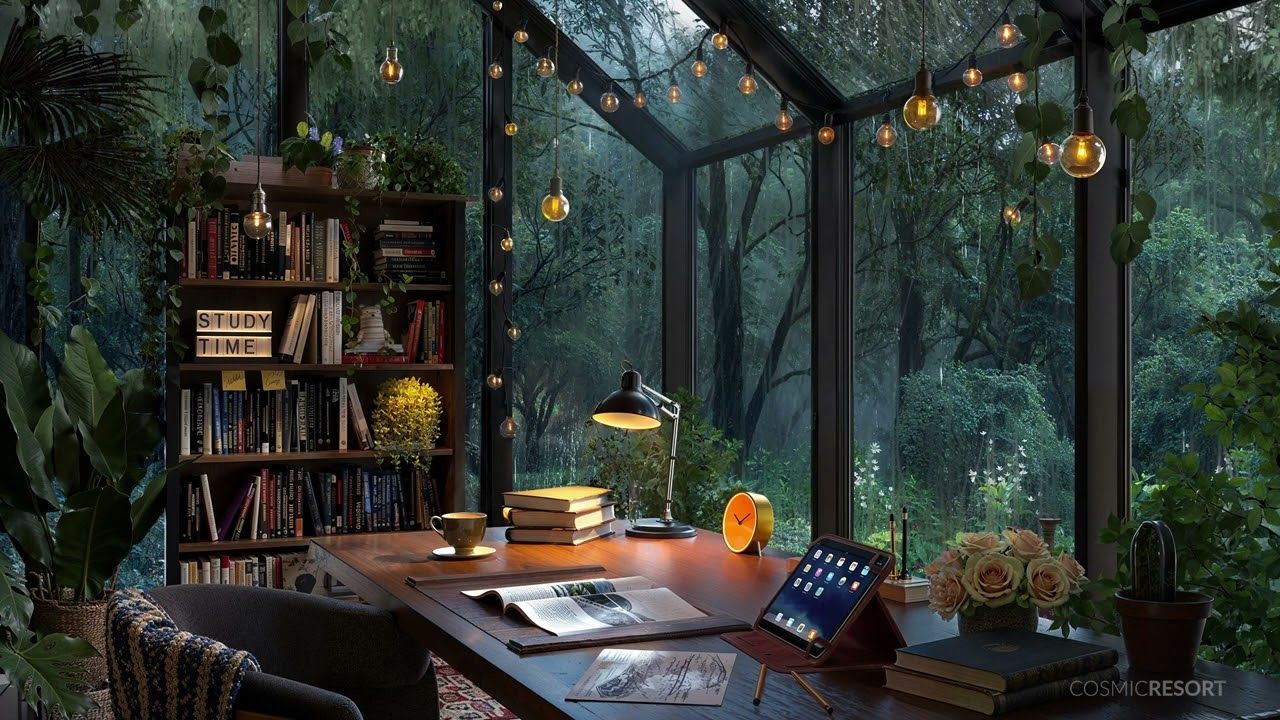 【白噪音】3小时丨森林里的玻璃书房 - 放松的下雨声帮助学习、睡眠