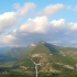 空镜头视频素材 蓝天白云绿水青山风力发电机航拍 素材分享
