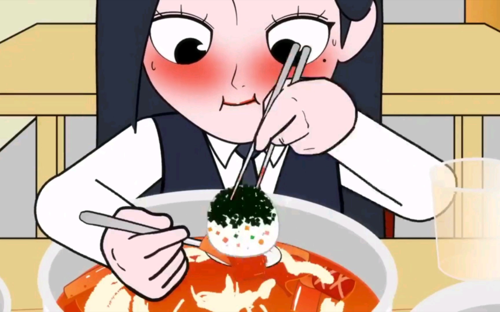 美味的吃播动画来啦！辣炒年糕&热狗&紫菜饭团