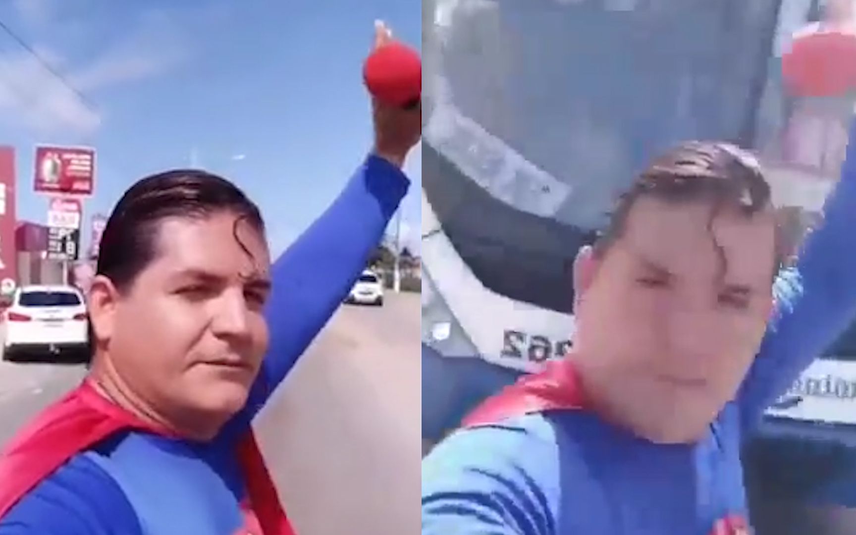 巴西男子自信扮“超人”徒手截停公交 自拍镜头录下被撞翻瞬间