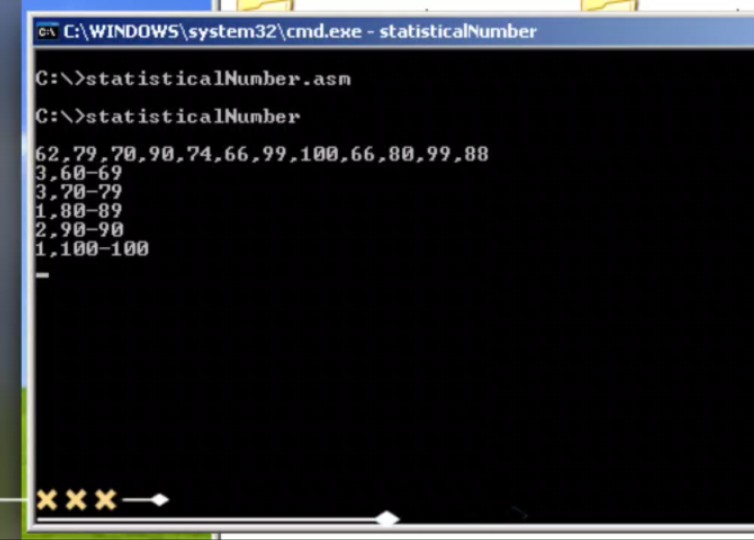 console开发，%数字范围统计系统%开发，基于8086,16bit,txt,dosbox,汇编,子模块,内存块数据存储。
