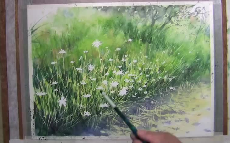 水彩画制作——（マスキングをぼかして、野の花咲く山道を描く）ムッチ——WATERCOLOR PROCESS_哔哩哔哩_bilibili