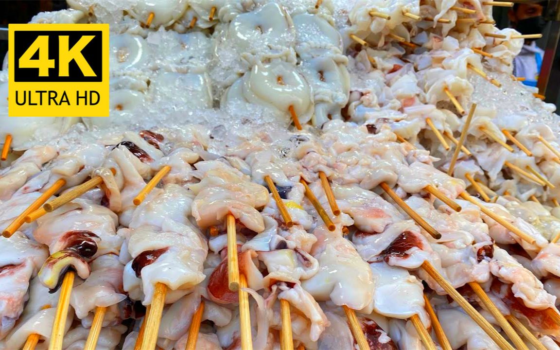 【4K】泰国街头美食：曼谷唐人街最受欢迎的鱿鱼大串和8元一份的蚝烙 | STREET FOOD JOURNEY