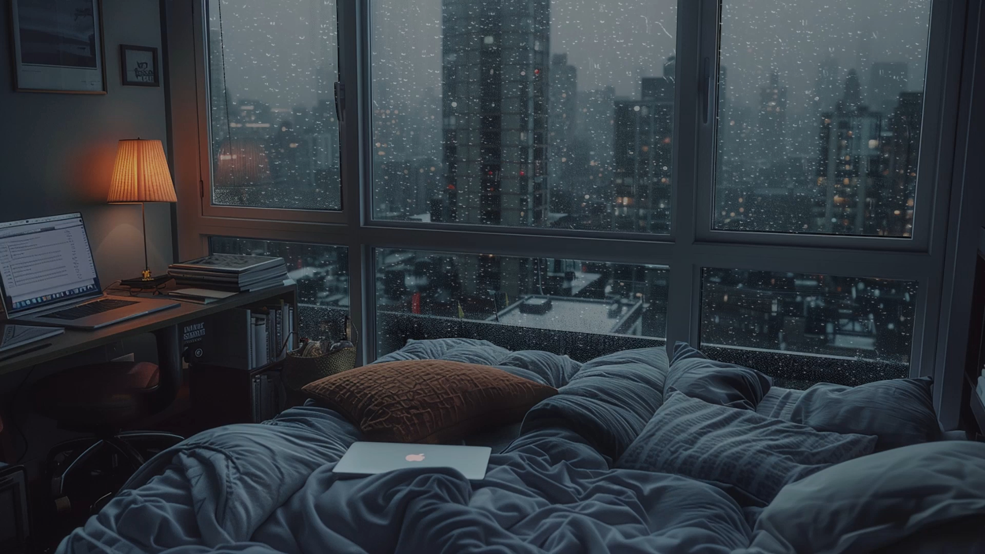 黑云压城城欲摧丨雨天的氛围感，沉浸式听雨助眠，舒适的大窗边入睡
