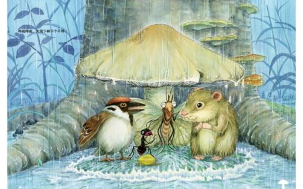 绘本故事《蘑菇下躲雨》