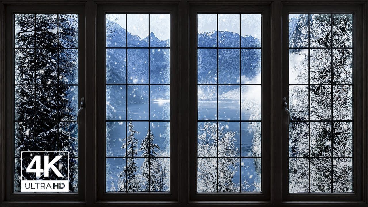 4K 雪湖与山脉窗景 - 放松、平静、氛围 (ASMR)