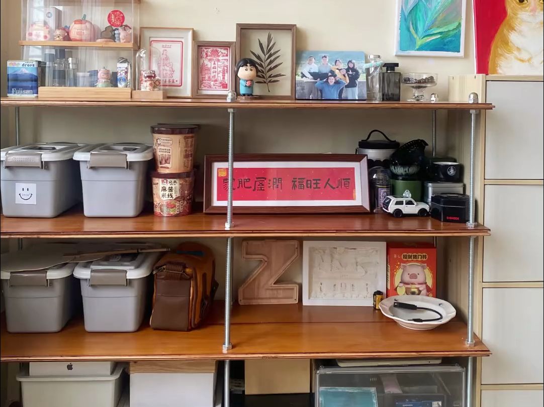 应广大网友建议，木地板摇身变成中古置物架～