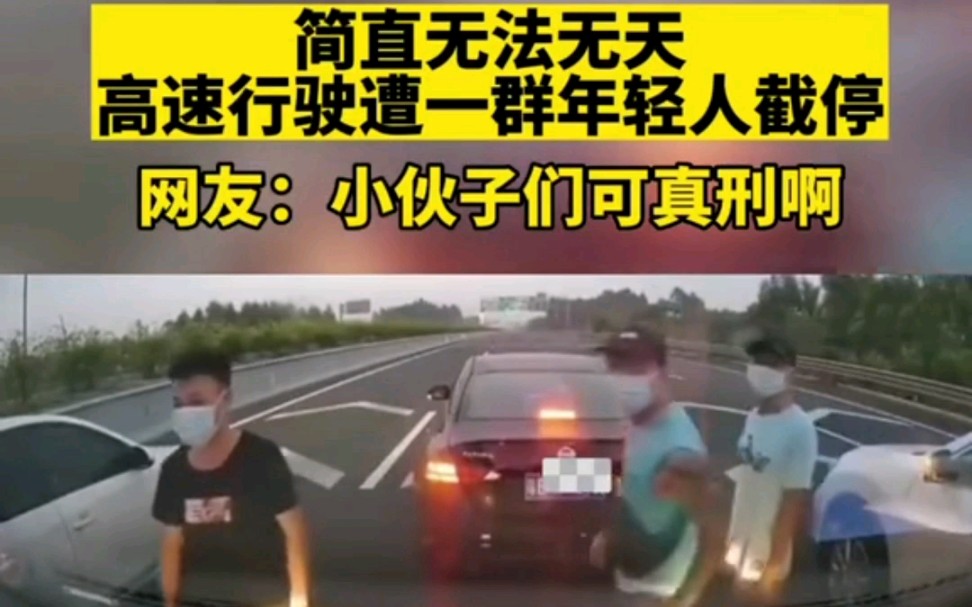 广东，简直无法无天！高速行驶遭一群年轻人截停。网友：小伙子们可真刑啊！
