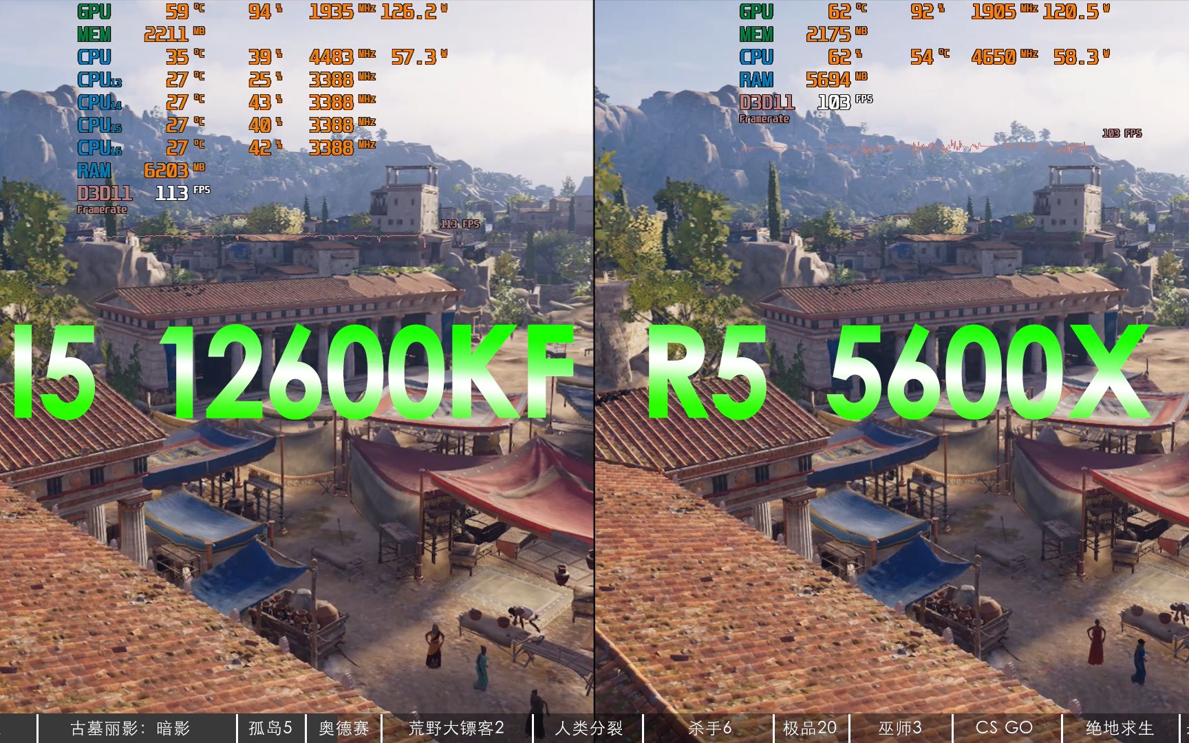 I5 12600KF VS R5 5600X bilibili