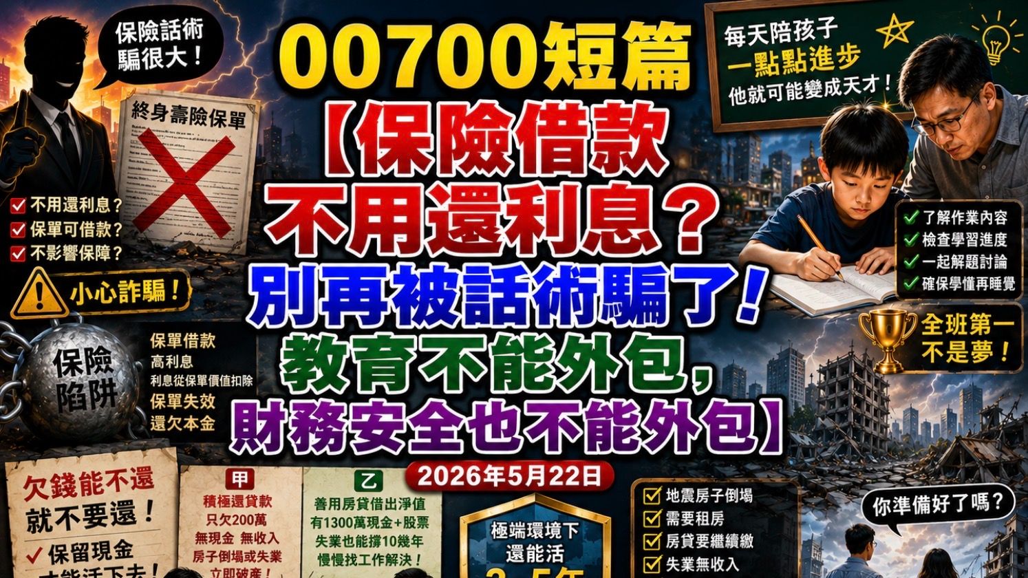 [00700] 短篇 保险借款不用还利息？别再被话术骗了！教育不能外包，财务安全也不能外包 2026年5月22日—CLEC投资理财频道