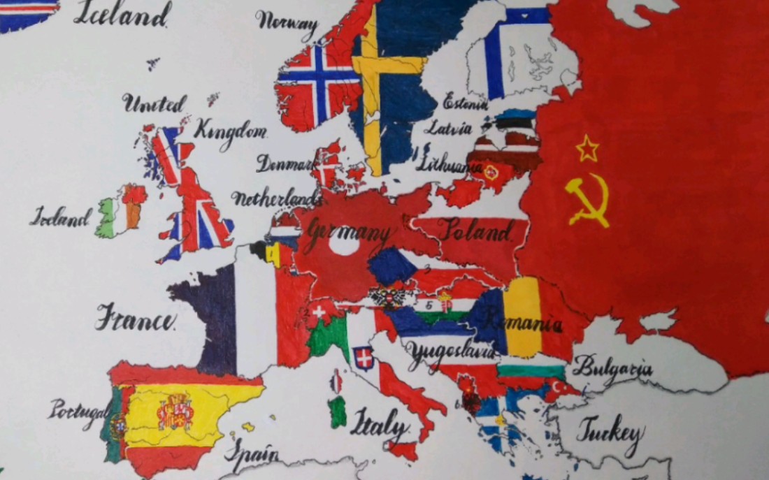 手绘战前欧洲地图(1937欧洲时局图)