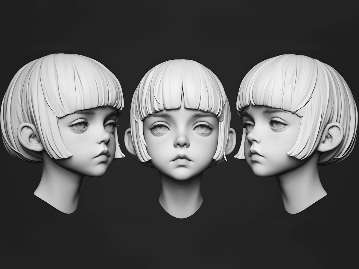 【zbrush角色雕刻】风格化小女孩手办制作，脸部五官比例/头发雕刻讲解