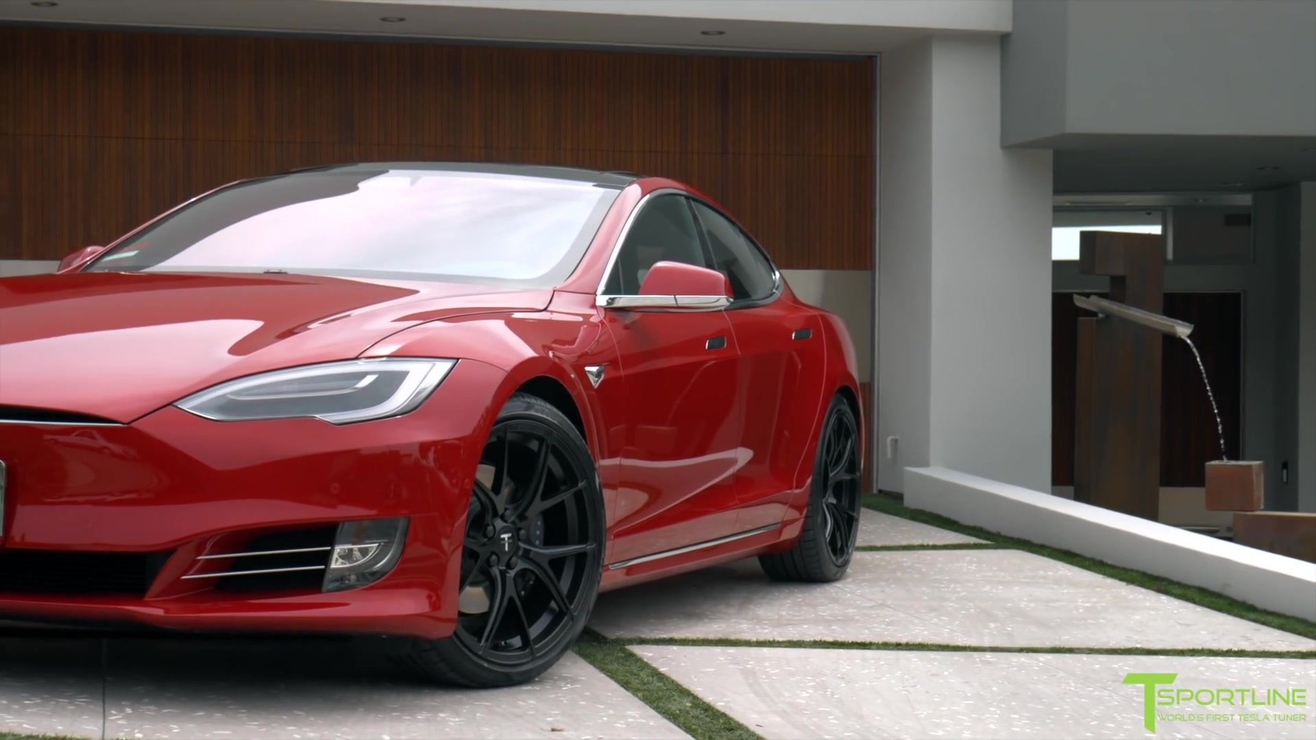 red tesla model s with 21 inch t sportline ts115 forged wheels