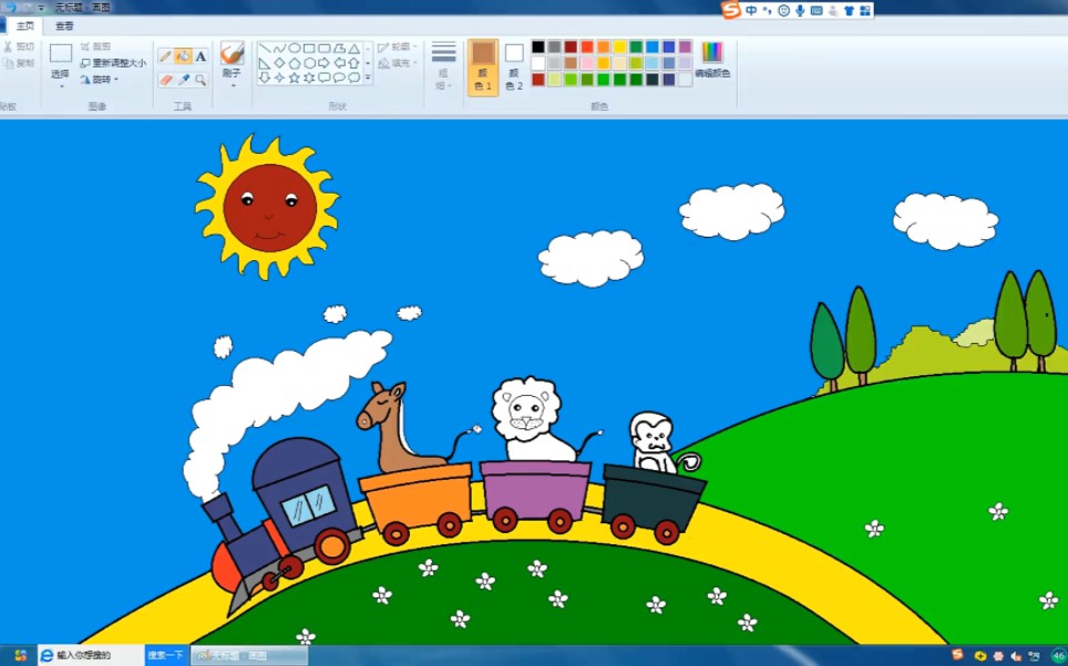 这幅拉牲口的火车是怎样画的?