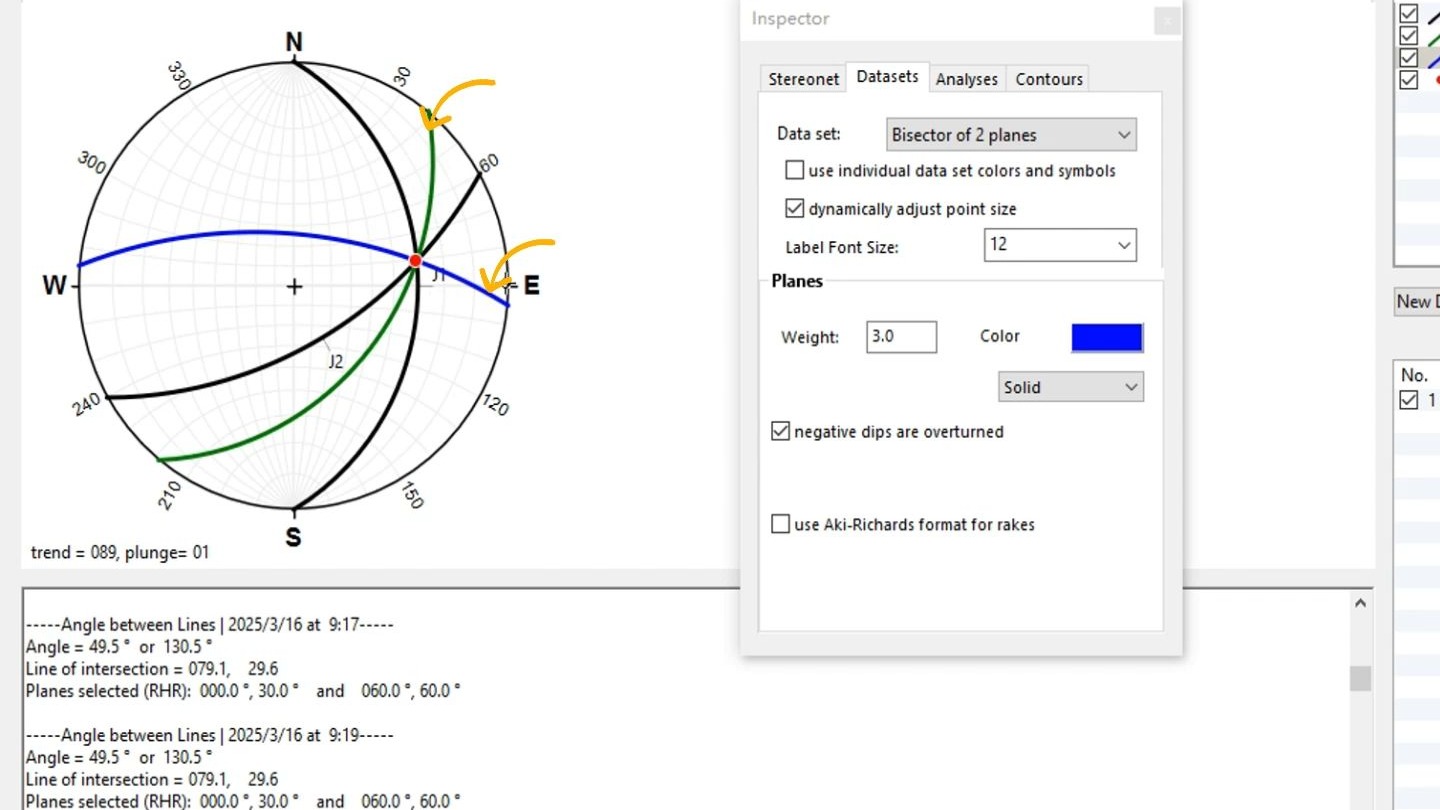 赤平投影软件应用06-线理和面理产状的几何运算