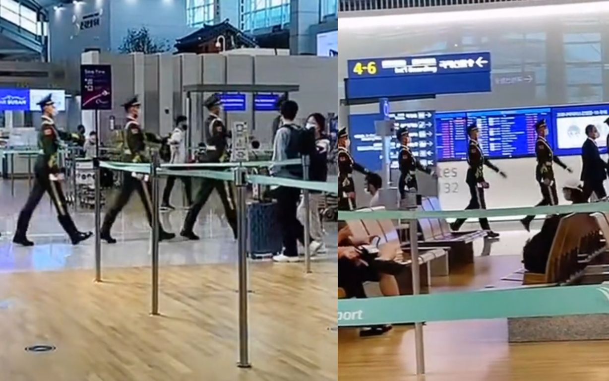 韩国机场偶遇中国军人，拍摄者：中国军人风采就一个字帅！