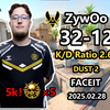 手枪王薯薯！五杀五个头！ZywOo（32-12）和好友faceit天梯五排(DUST2)丨2025.02.28第一局丨CS2 POV/DEMO_射击游戏热门视频