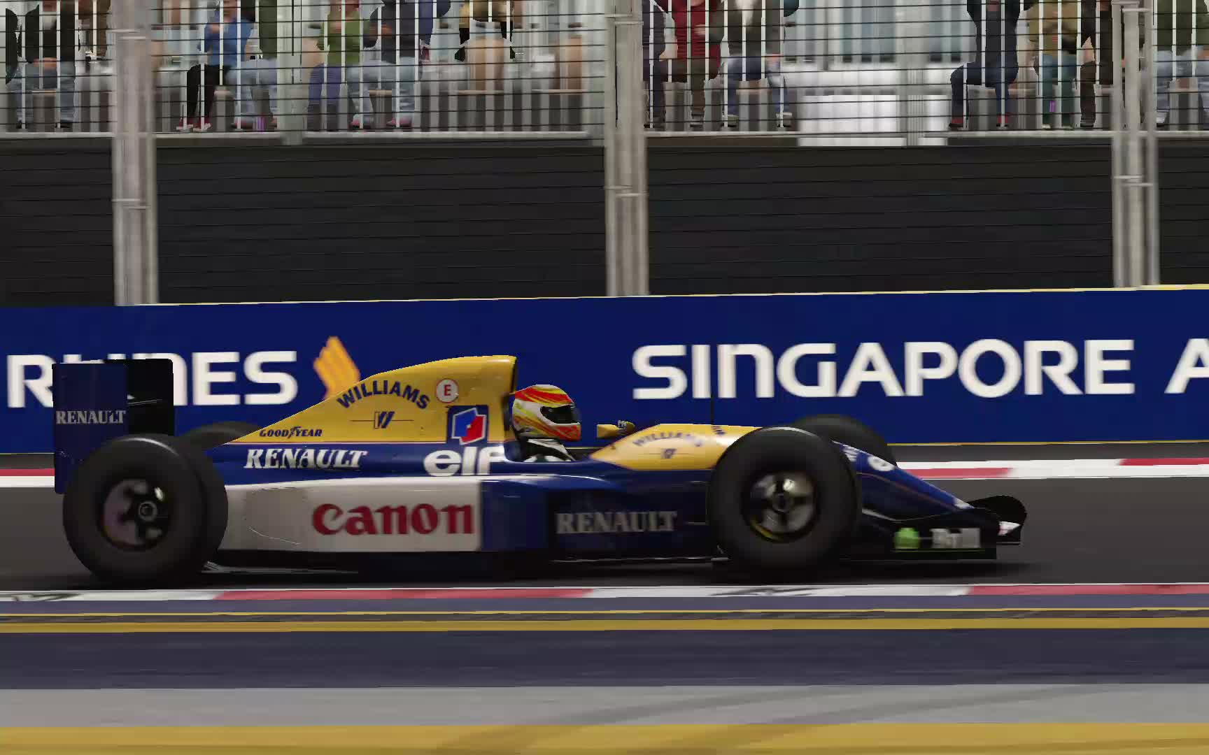 f1 2017经典车1992赛季威廉姆斯fw14b试跑新加坡滨海湾赛道