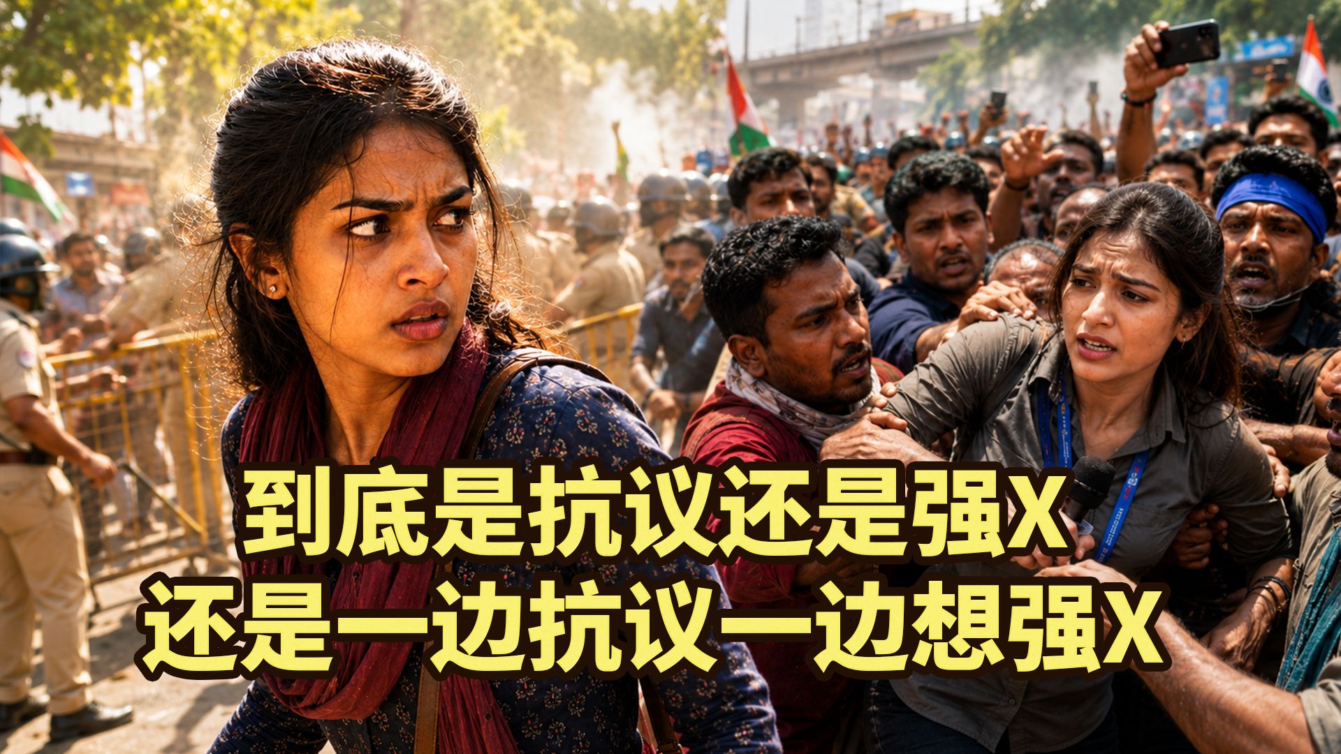 印度人一边抗议一边想强X抗议女生，正义游行成了骚乱