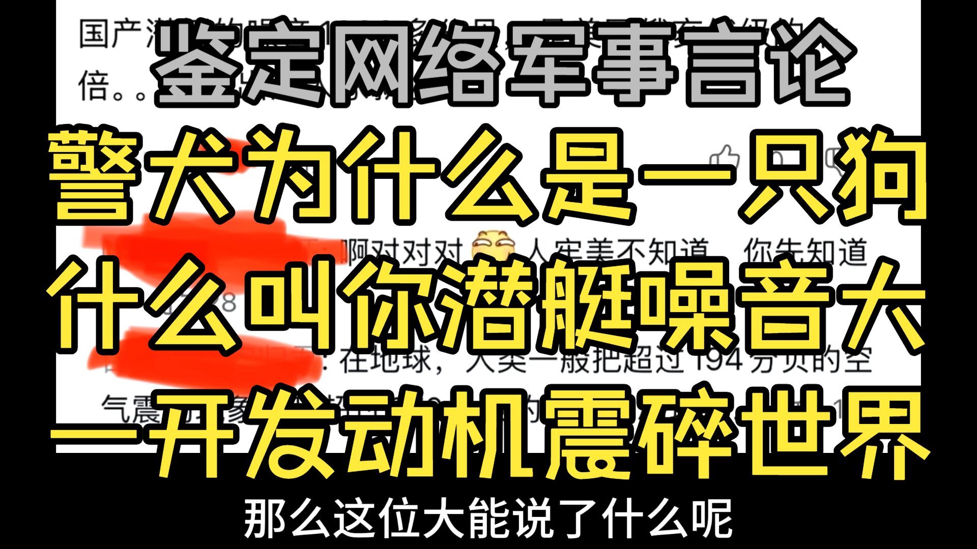 警犬为什么是一只狗？国产潜艇噪音大的能毁灭世界？最近我睡多了？【鉴定网络军事言论】