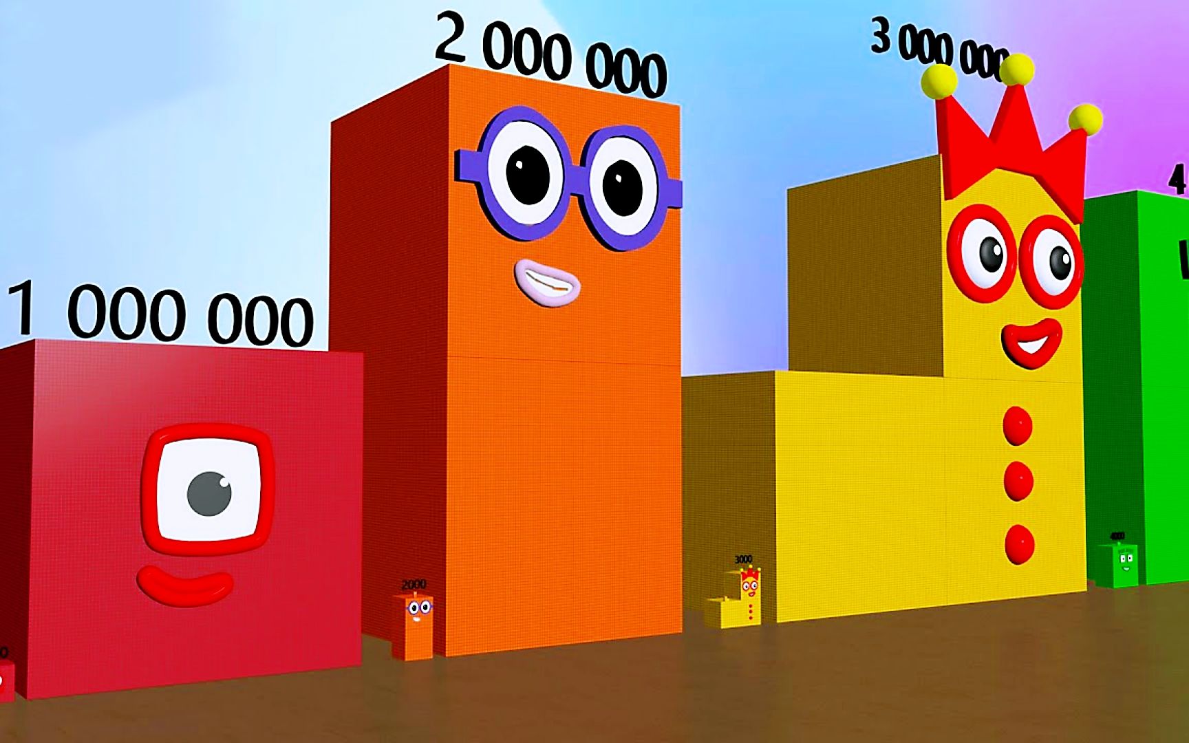 数字方块动画：方块100到10000万排排站，最高位与最低位相差多少？